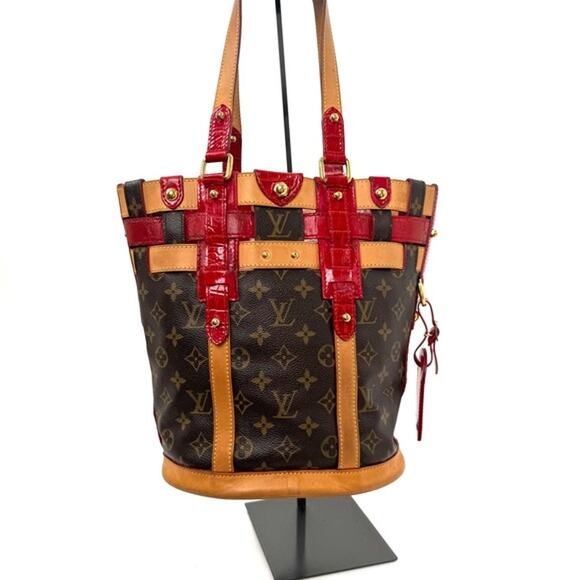 LV Crocodile Red Neo Bucket. Monogram Buclet shoulder bag/great woven detail - Picture 10 of 11